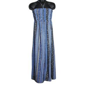 Smock Top Maxi Geometric Print Blue White Black Halter Dress Size XL